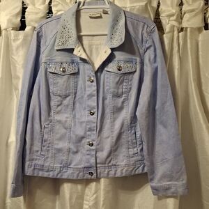 Chico's Light Blue Jean Jacket with Studded Collar Lg (3)